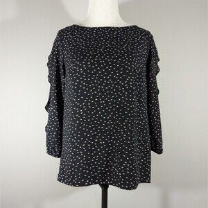 LC Lauren Conrad Top Women Sz XS Black Ruffle Sleeves Office Attire Blouse